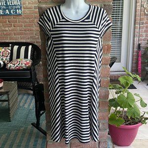 SHE AND SKY M Navy Ivory Striped Ribbed Knit Dress